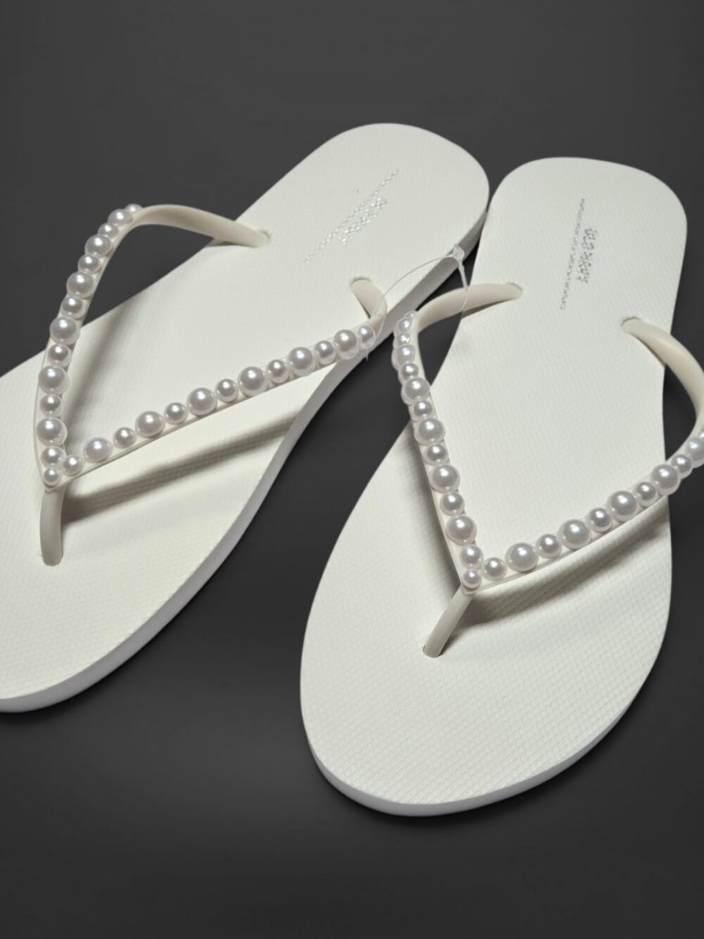 Custom Pearl Embellished White Flip Flop Sandals (US Womens 11)